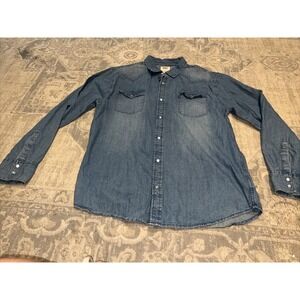 Levis Shirt Mens XLarge XL Blue Denim Snap Button Up Long Sleeve Casual Mens
